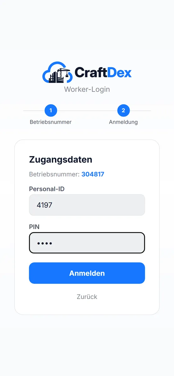 App-Anmeldung, Schritt 2: Personal-ID und PIN